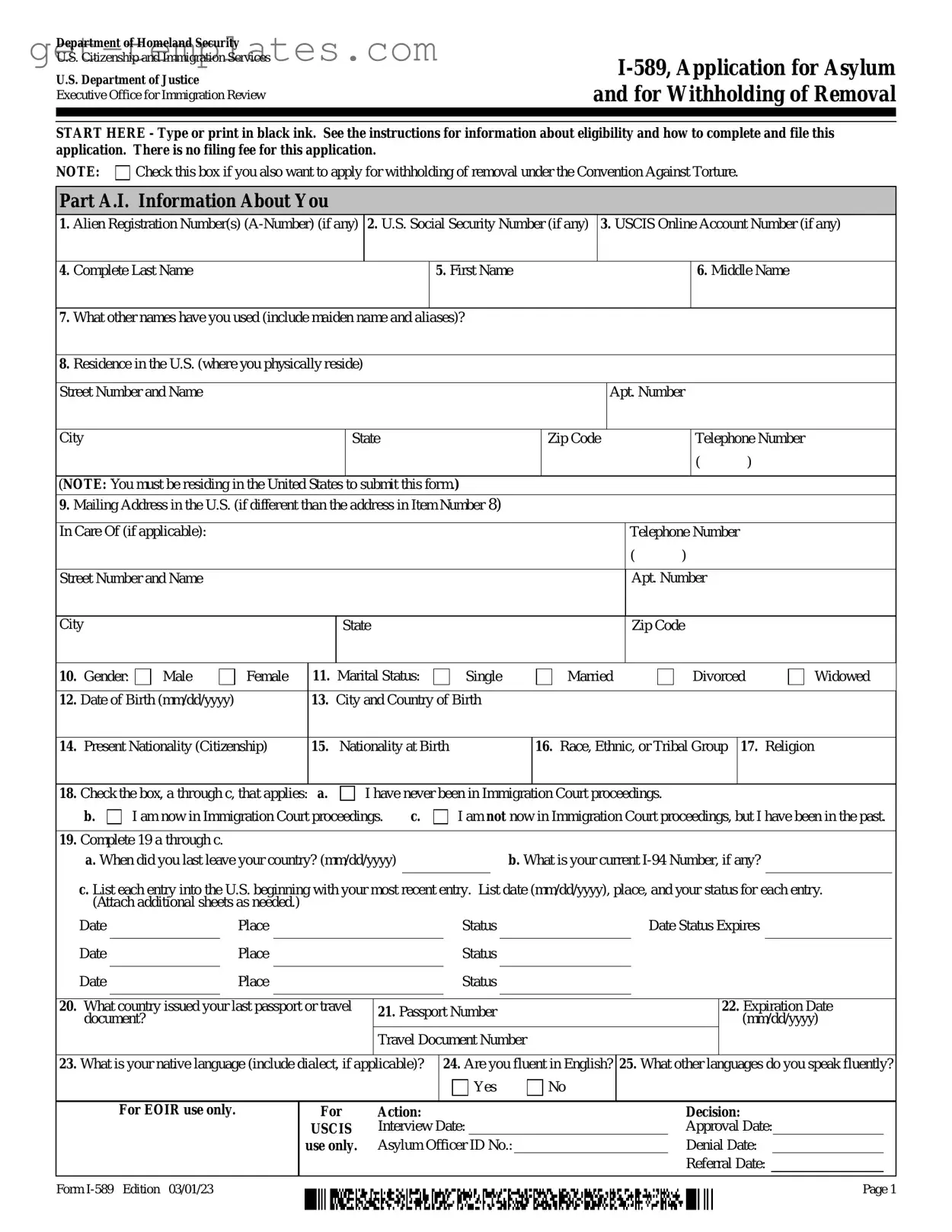Fill in a Valid USCIS I-589 Template
