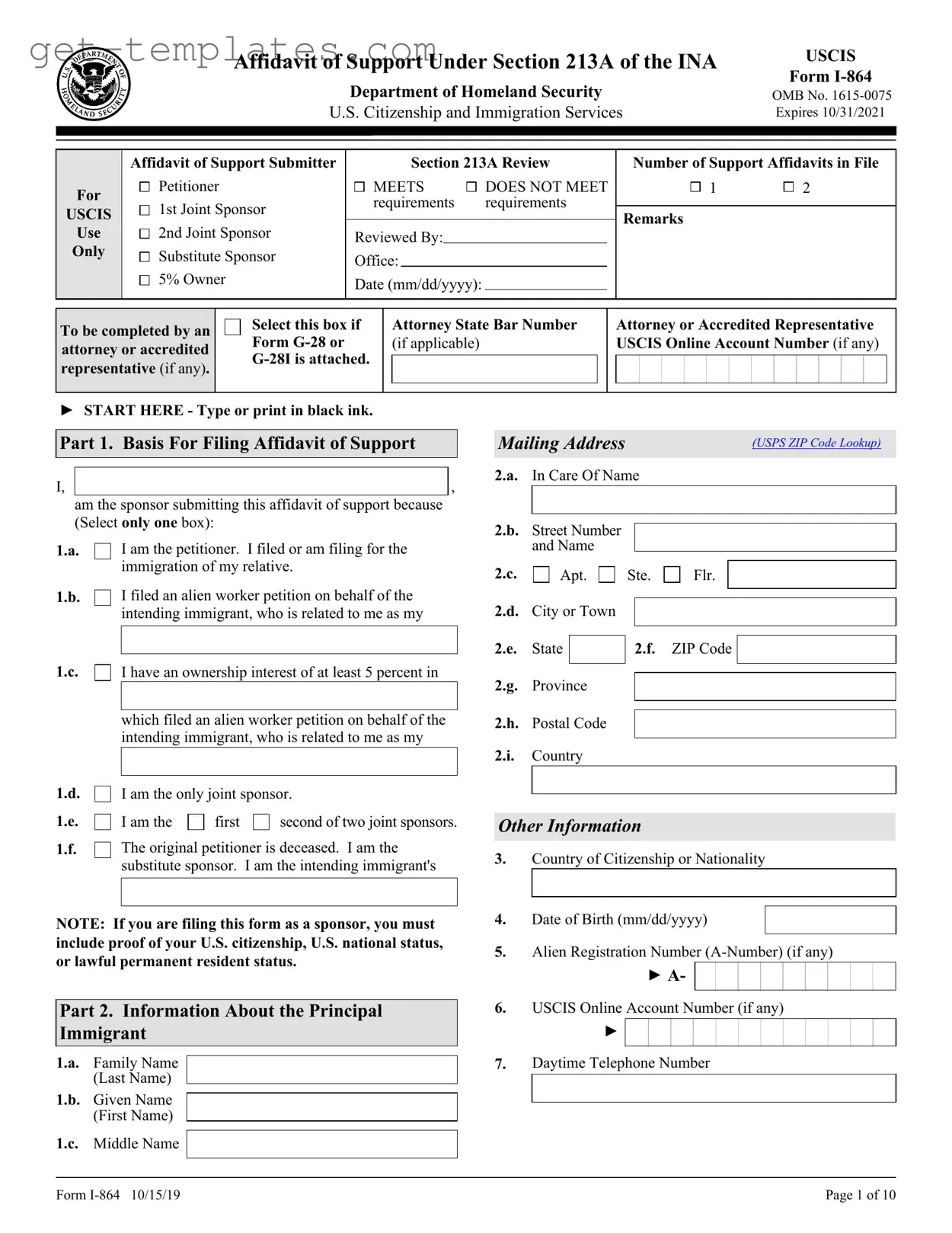 Fill in a Valid USCIS I-864 Template