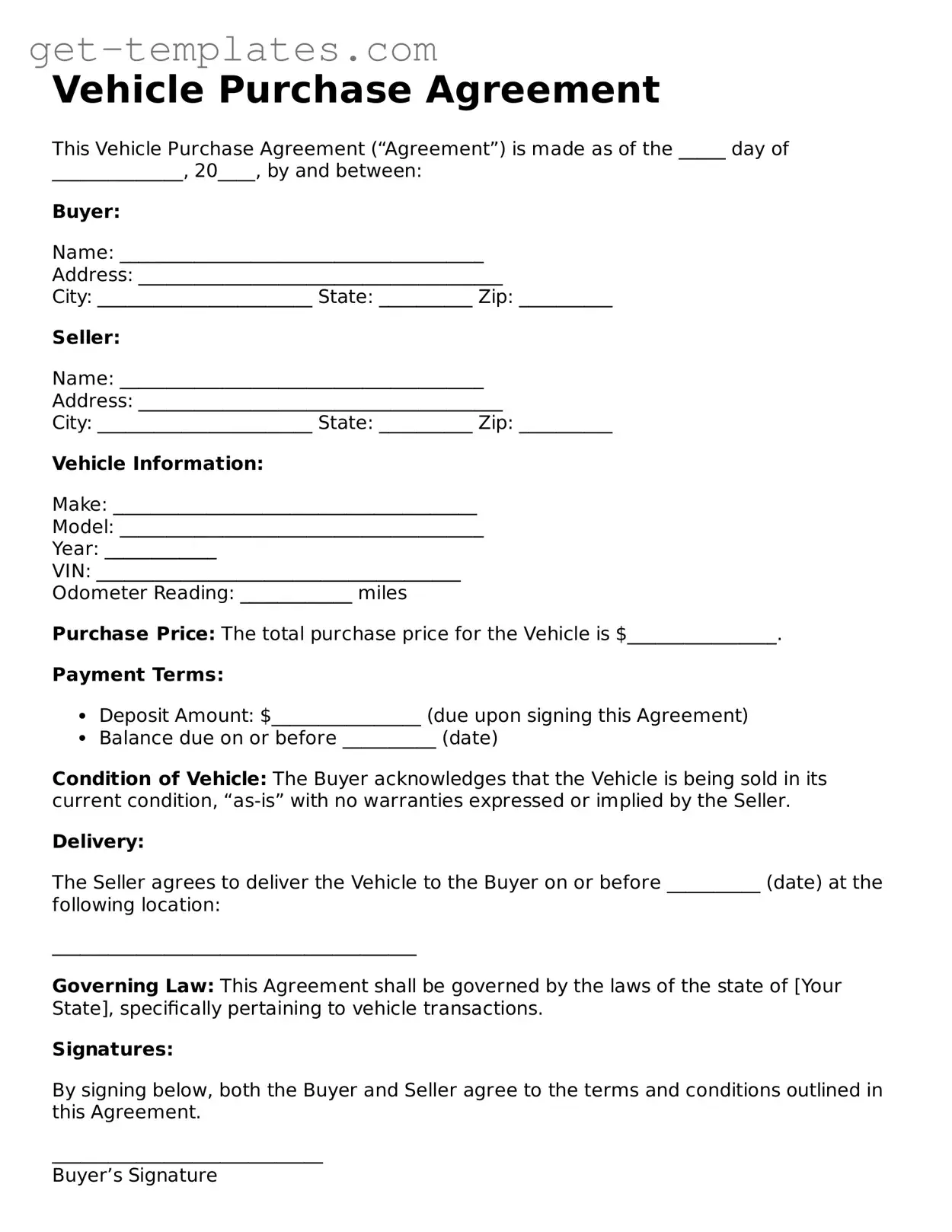 Attorney-Approved Vehicle Purchase Agreement Form