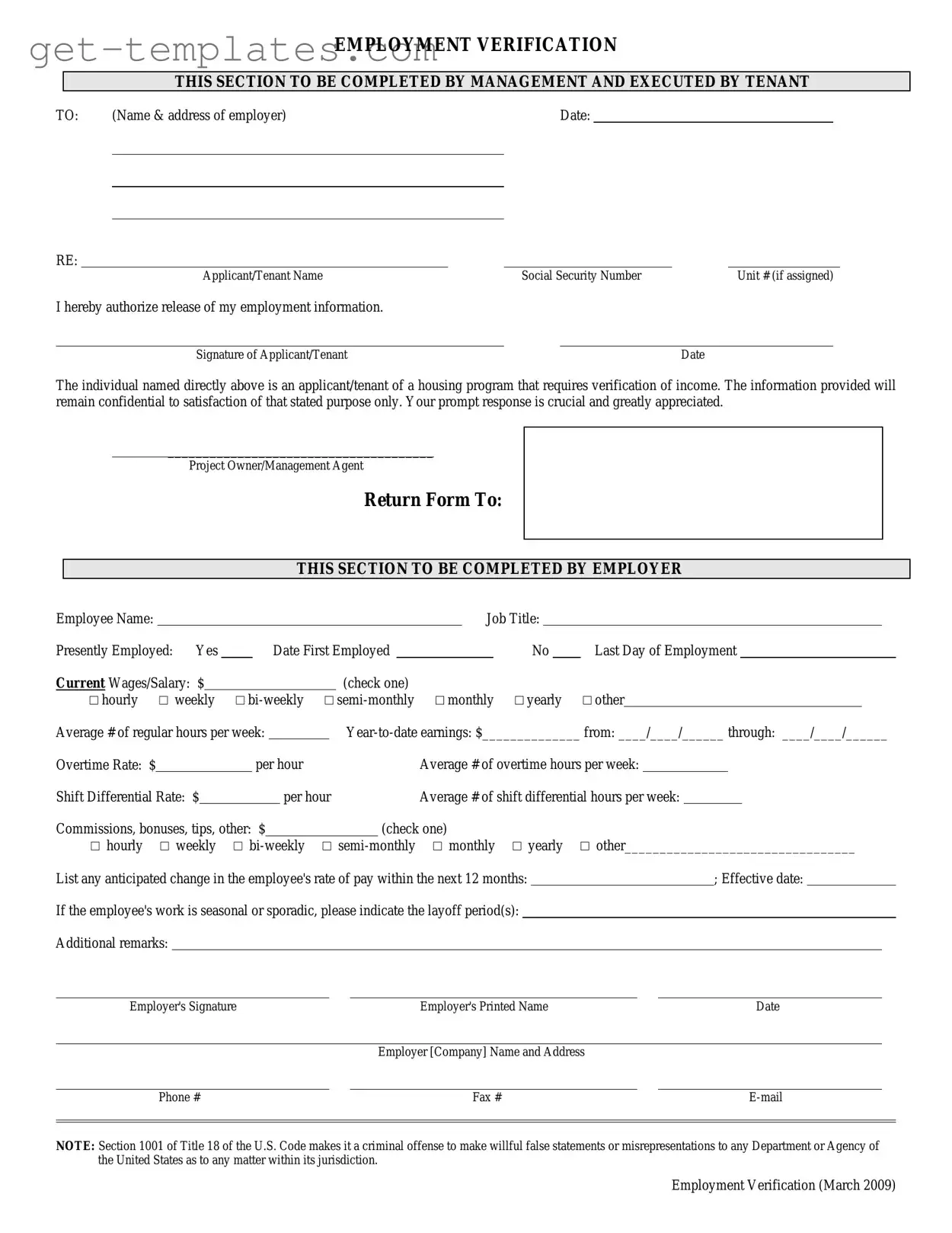 Fill in a Valid Employment verification form Template