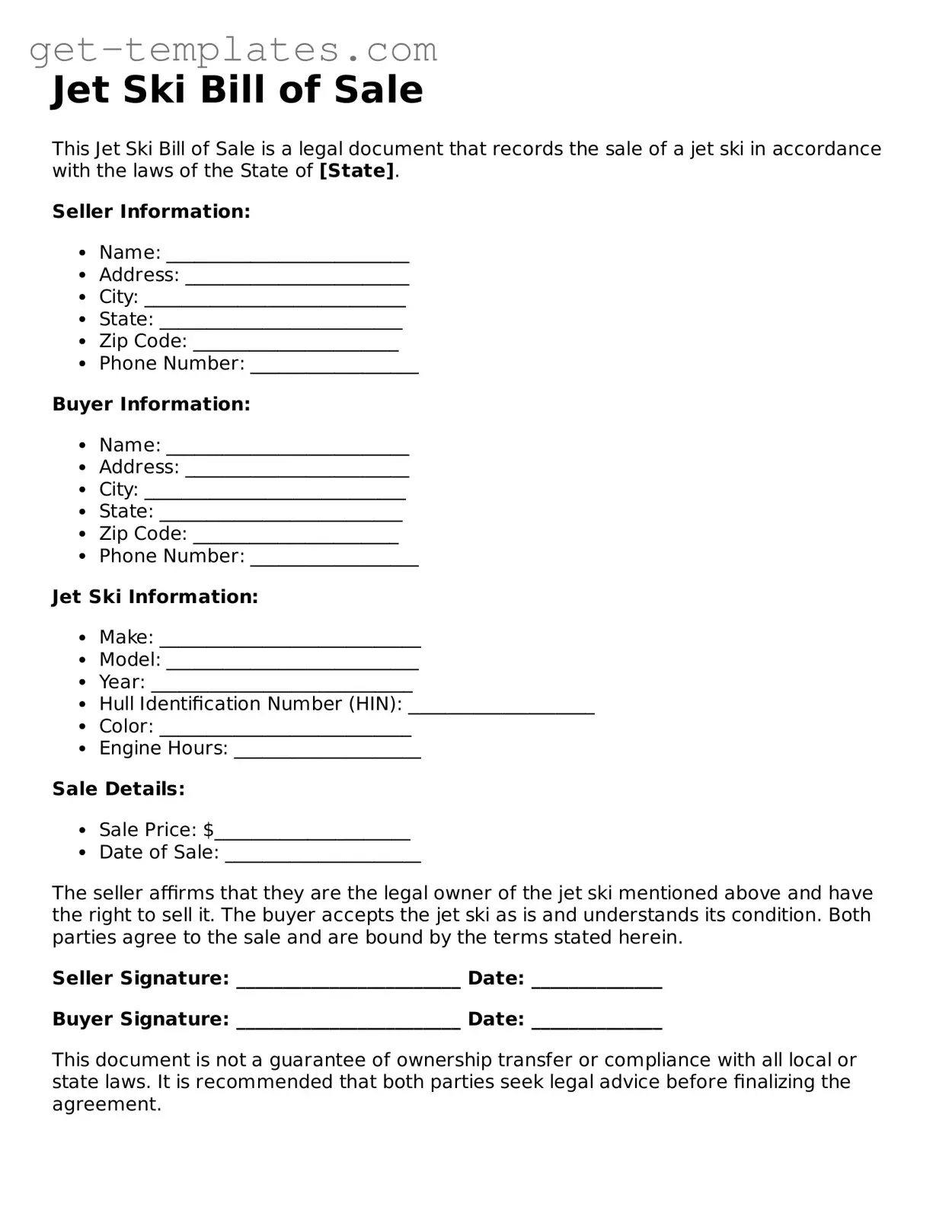Attorney-Approved Jet Ski Bill of Sale Form