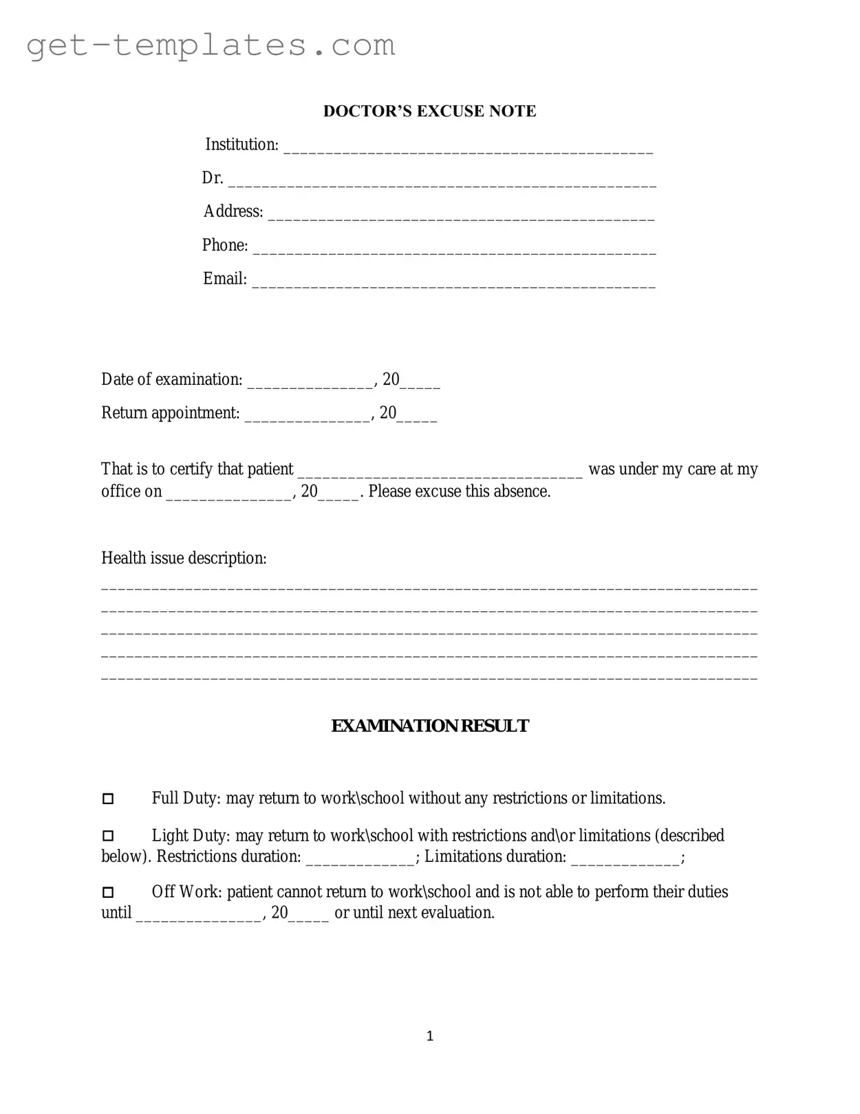 Fill in a Valid Doctors Excuse Note Template